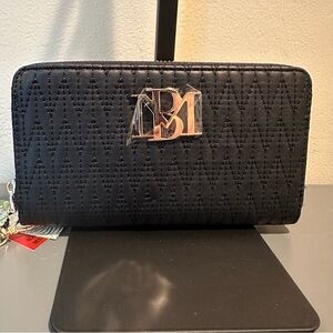 Badgley Mischka Black Vegan Leather Quilted Wallet / Wristlet